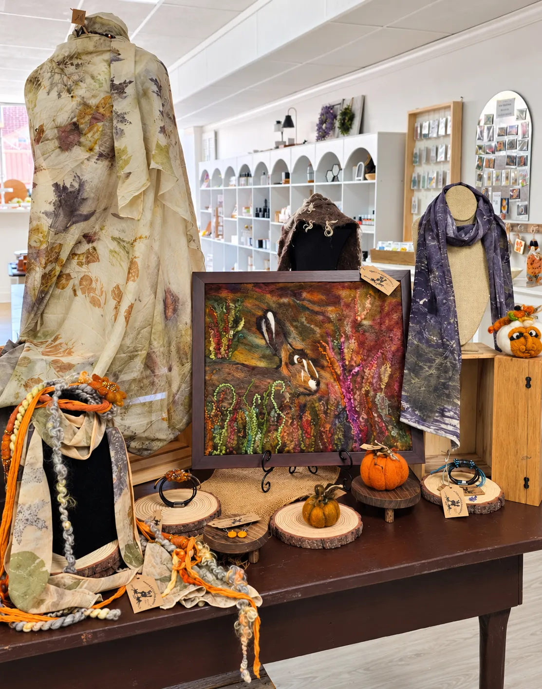 Bella Luna Farm eco-printed scarves and fiber artwork at Keen Creations & Co.